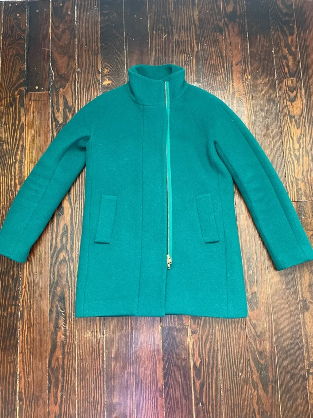 J.Crew City Coat Wool Blend Emerald Green Size 2 Excellent Condition Zip Front - Picture 1 of 8